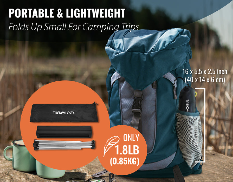 TREKOLOGY Foldable Aluminum Camping Table with Enforced Robust Hinged Connection. (US)