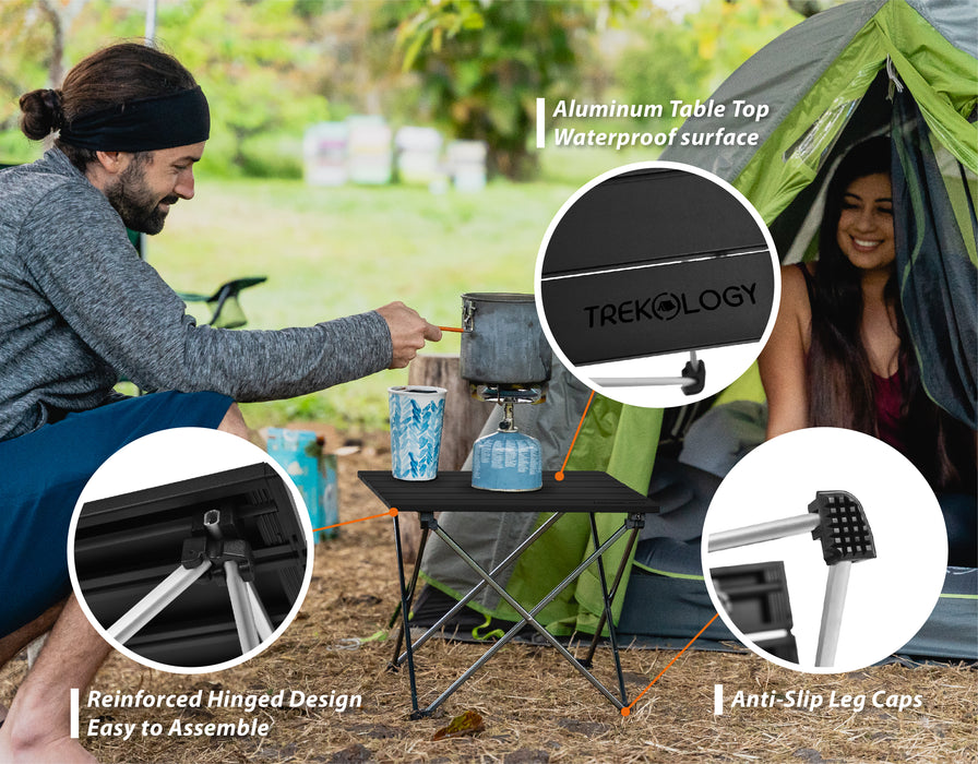 TREKOLOGY Foldable Aluminum Camping Table with Enforced Robust Hinged Connection. (US)