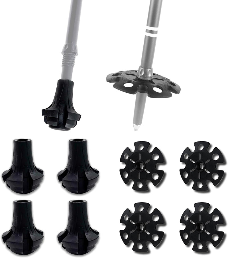 TREKOLOGY Universal Replacement Set: 4 Rubber Tips & 4 Snow Baskets (US)