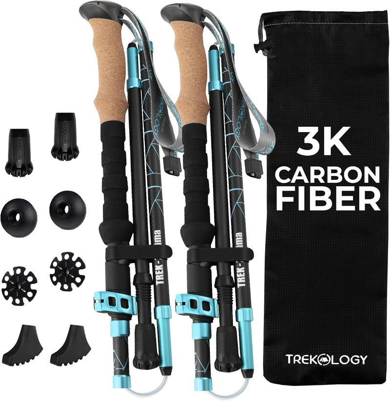 TREKOLOGY Trek-Z Prima 3K Carbon Fiber Folding Poles - Cork Grip (US)