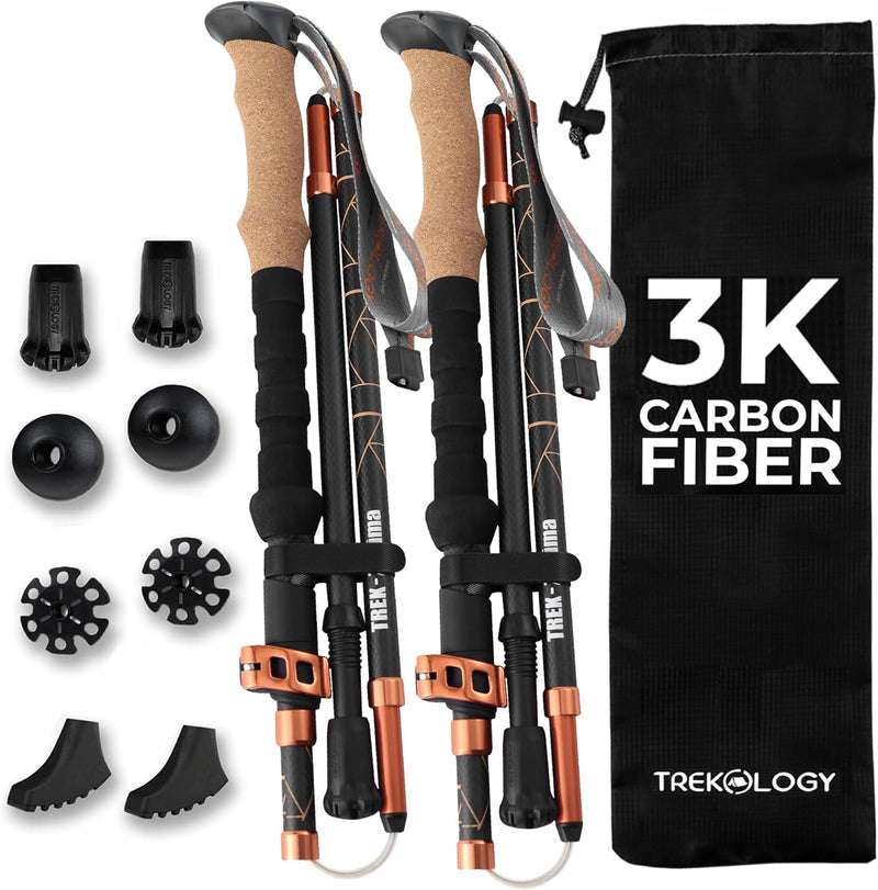 TREKOLOGY Trek-Z Prima 3K Carbon Fiber Folding Poles - Cork Grip (US)