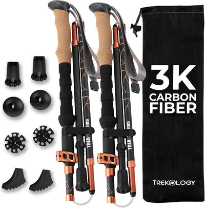 TREKOLOGY Trek-Z Prima 3K Carbon Fiber Folding Poles - Cork Grip (US)