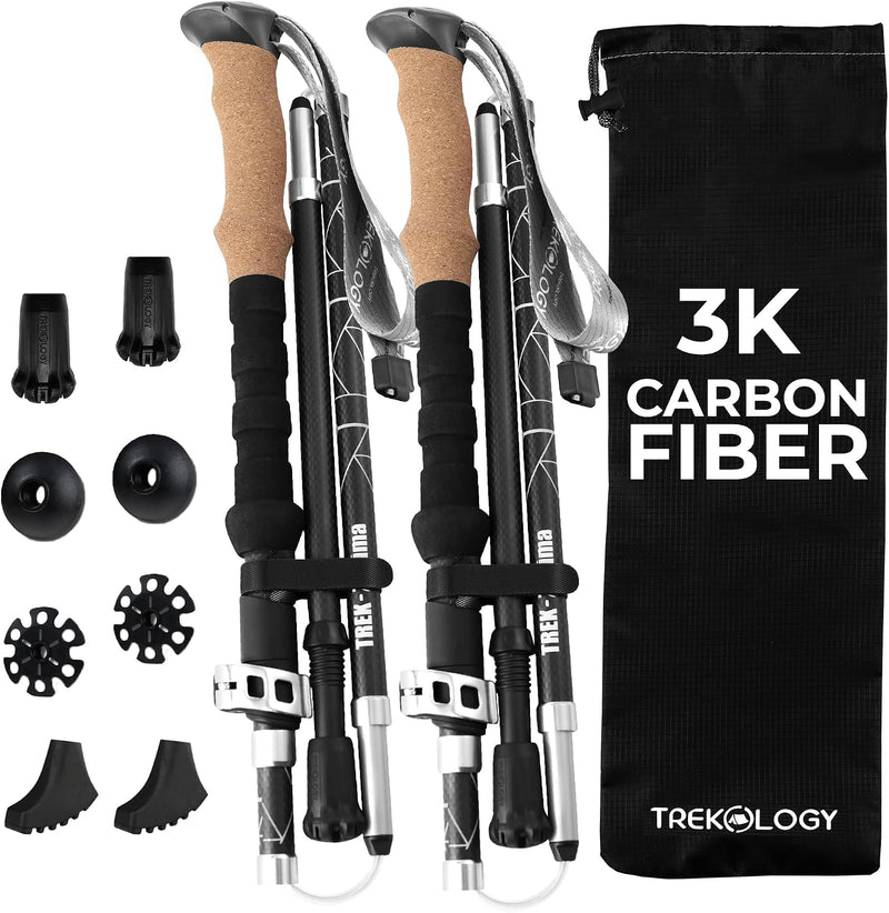 TREKOLOGY Trek-Z Prima 3K Carbon Fiber Folding Poles - Cork Grip (US)