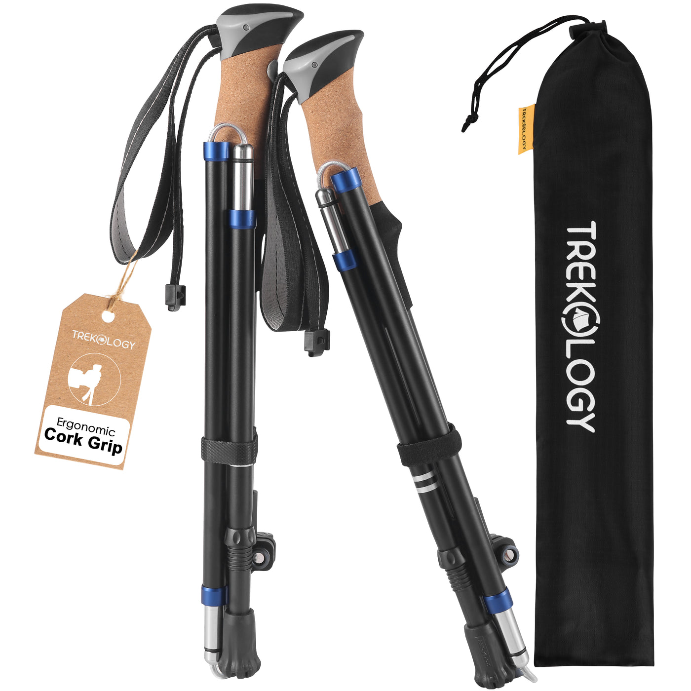 TREKZ Cork SE Foldable Trekking Poles with Cork Handle (2 Pole Package)