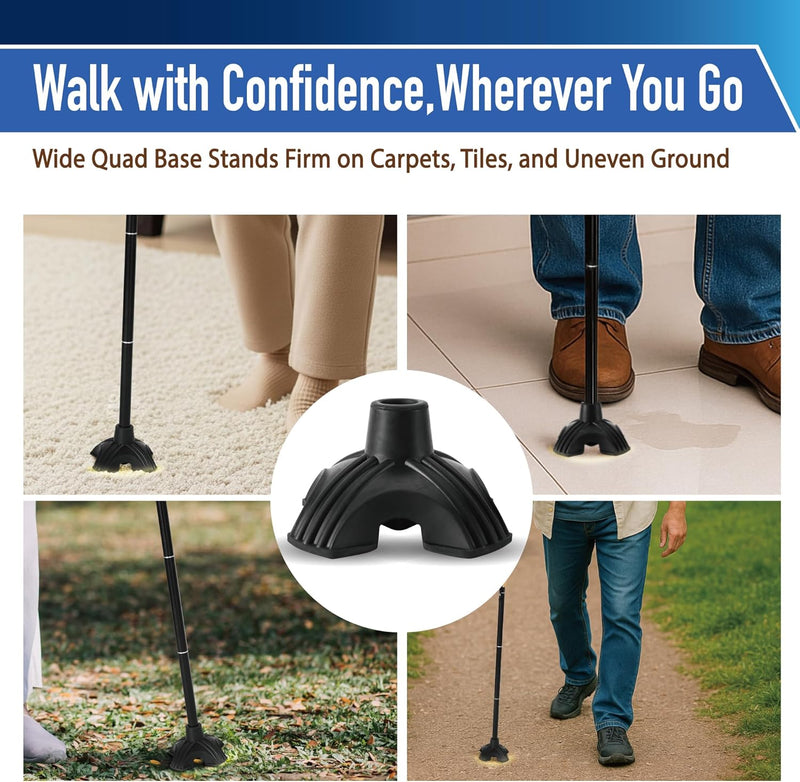 TREKOLOGY Self-Standing Quad Cane | Adjustable Walking Stick for Seniors (CA)