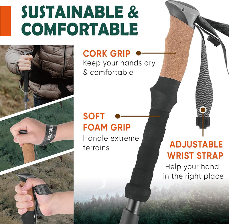TREKOLOGY Trek-Z Collapsible Trekking Poles with Cork Grips (CA)