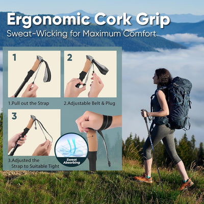 TREKZ Cork SE Foldable Trekking Poles with Cork Handle (1 Pole Package)