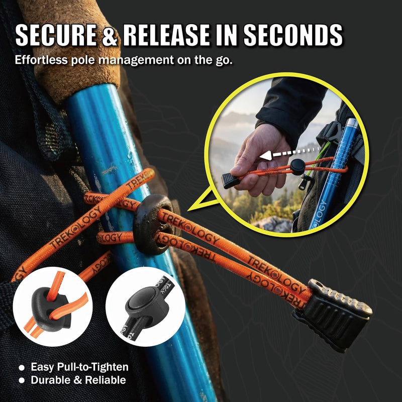 TREKOLOGY Universal Walking Stick Holder & Backpack Bungee Straps (4-Pack) (US)