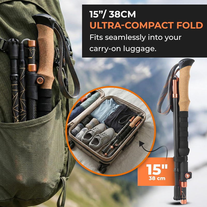 TREKOLOGY TREK-Z PRIMA 3K Carbon Fiber Folding Walking Poles - 2pc Set (UK)