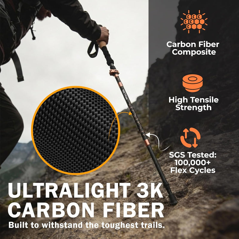 TREKOLOGY TREK-Z PRIMA 3K Carbon Fiber Folding Walking Poles - 2pc Set (UK)