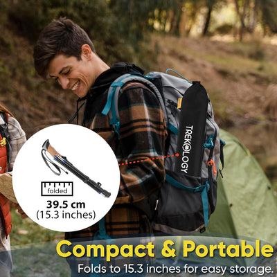 TREKZ Cork SE Foldable Trekking Poles with Cork Handle (1 Pole Package)