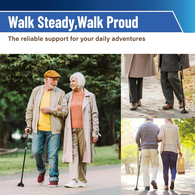 TREKOLOGY Self-Standing Quad Cane | Adjustable Walking Stick for Seniors (CA)