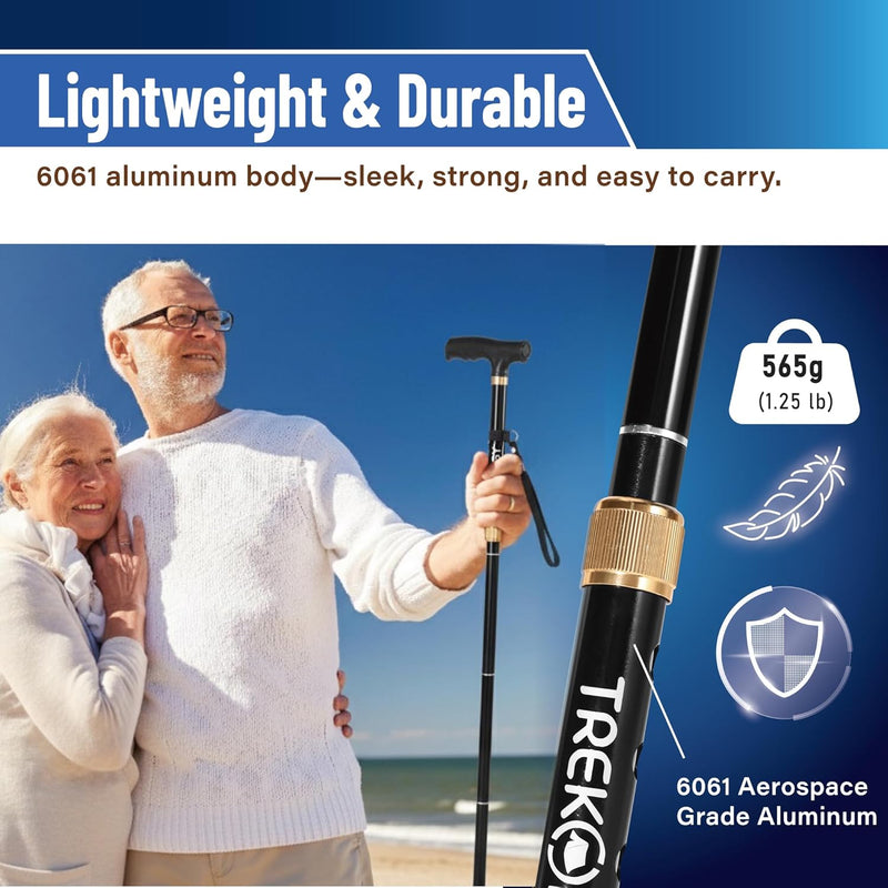 TREKOLOGY Self-Standing Quad Cane | Adjustable Walking Stick for Seniors (CA)