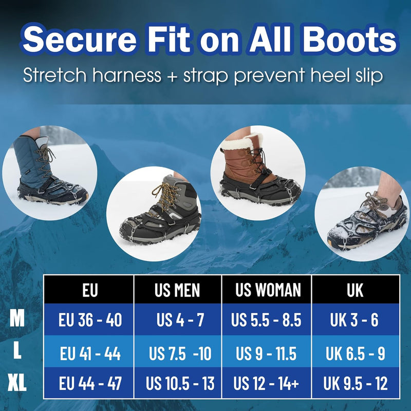 TREKOLOGY 19-Spike Ice Cleats for Hiking Boots (Stainless Steel) (US)