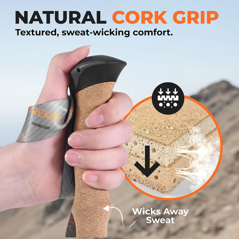 TREKOLOGY Trek-Z Prima 3K Carbon Fiber Folding Poles - Cork Grip (US)