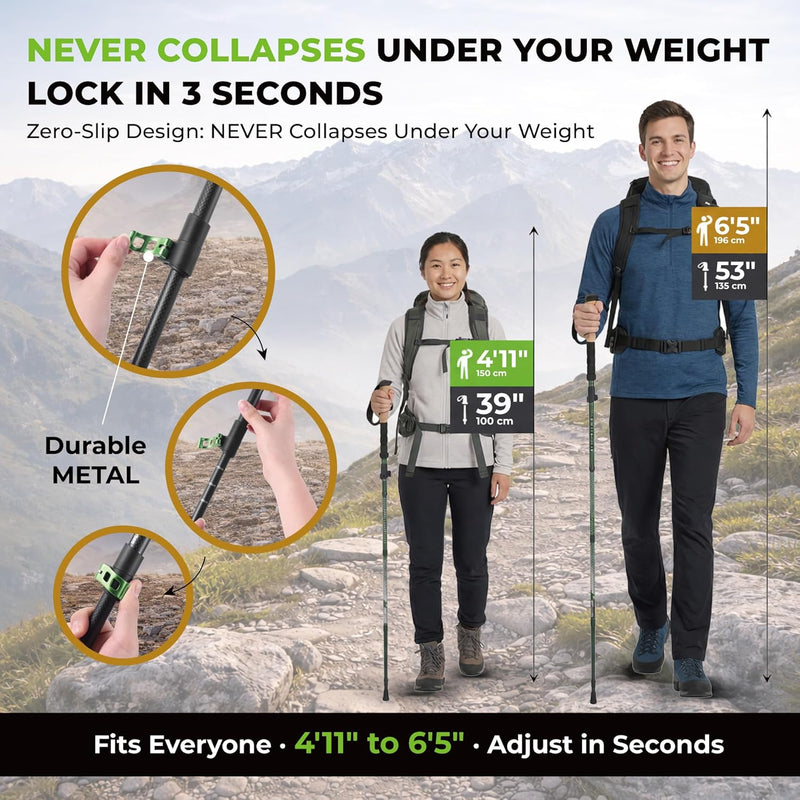 TREKOLOGY 3K Carbon Fiber Walking Poles - Ultralight 210g Telescopic Sticks with 10pc Kit (UK)
