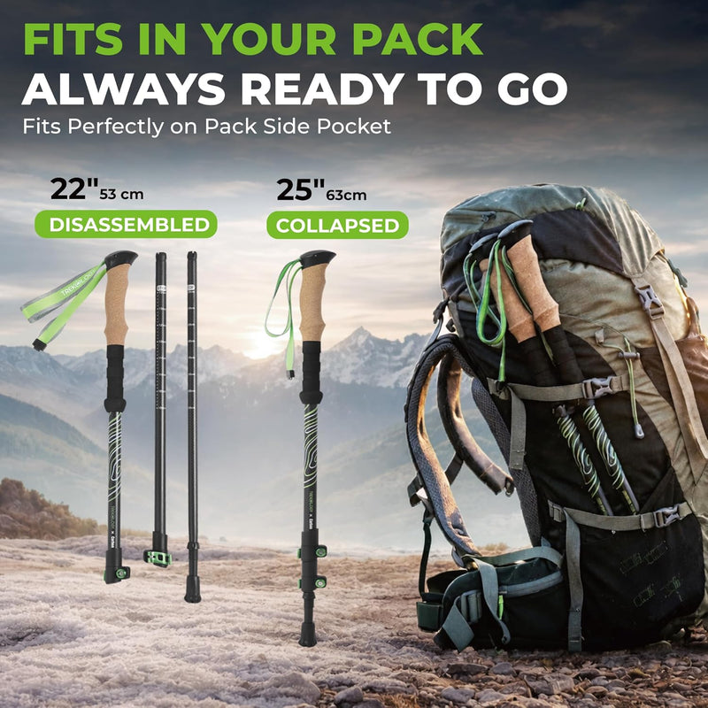 TREKOLOGY 3K Carbon Fiber Trekking Poles (210g) & 10pc Accessory Kit (US)