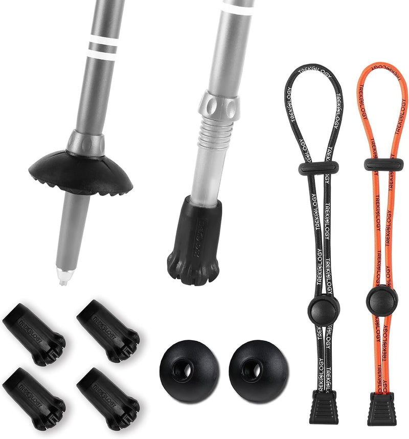 TREKOLOGY Trekking Pole Replacement Tips, Mud Baskets & Pole Holders Set (8-Piece) (US)