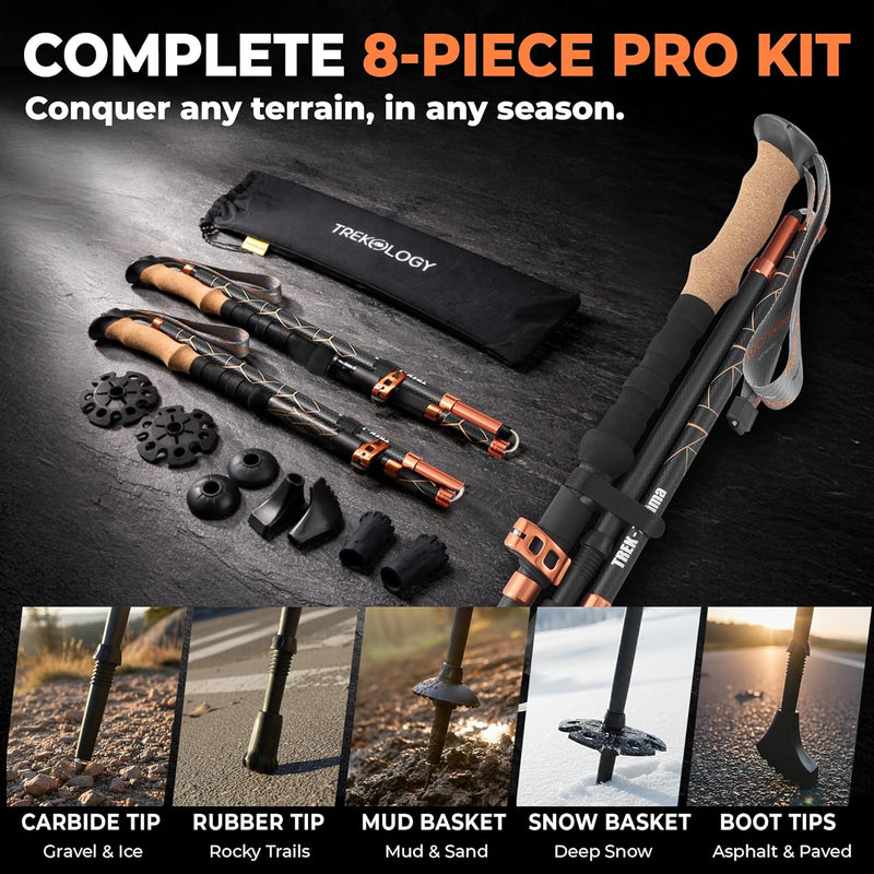 TREKOLOGY TREK-Z PRIMA 3K Carbon Fiber Folding Walking Poles - 2pc Set (UK)