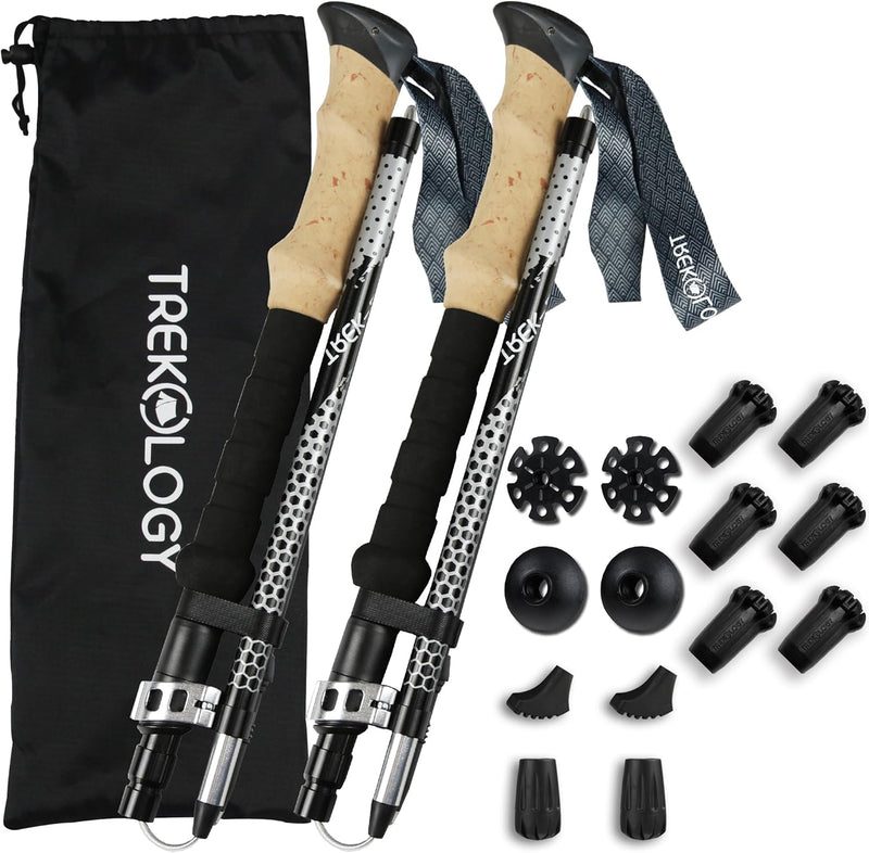 TREKOLOGY Trek-Z Collapsible Hiking Poles | Complete Set with 6 Rubber Tips (US)