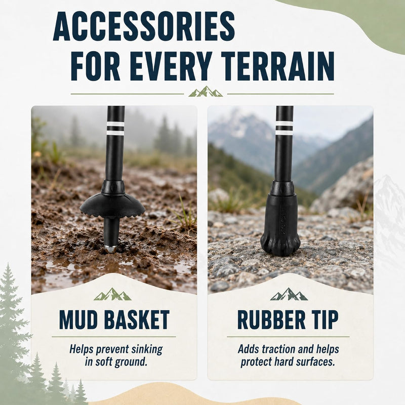 TREKOLOGY Trekking Pole Replacement Tips, Mud Baskets & Pole Holders Set (8-Piece) (US)