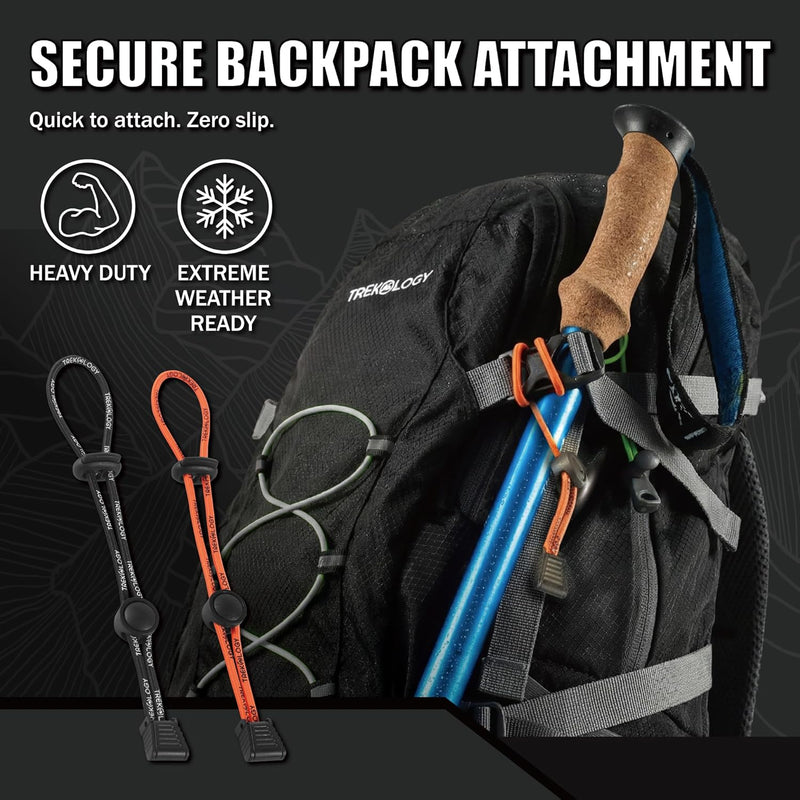 Trekology Walking Stick Attachment Straps (4-Pack), Universal Backpack Bungee Cord for Hiking Gear