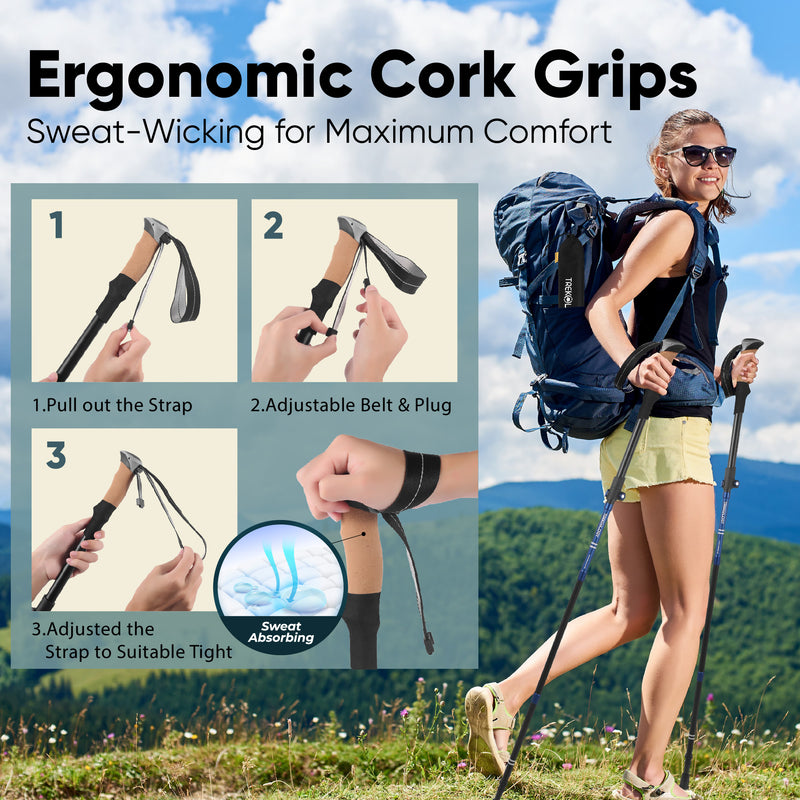 TREKOLOGY Cork SE Collapsible Trekking Poles with Cork Grips (CA)