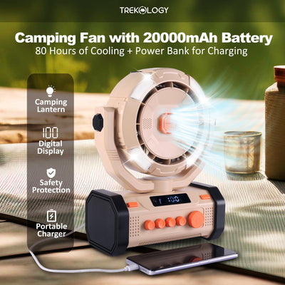 TREKOLOGY Portable Camping Fan with LED Light 20000mAh Battery and Power Bank