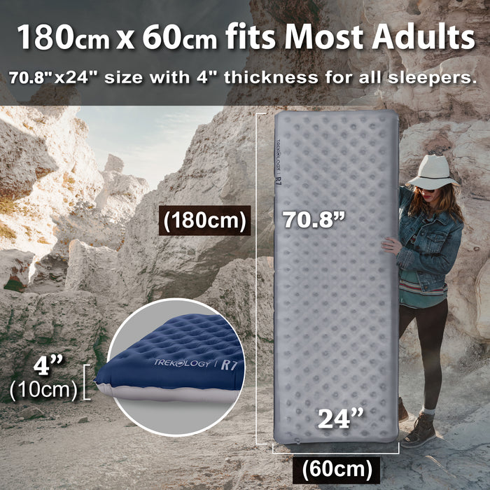 TREKOLOGY UL R7 Camping Sleeping Pad – 4" Thick, Ultra-Light, All-Season Mat (US)