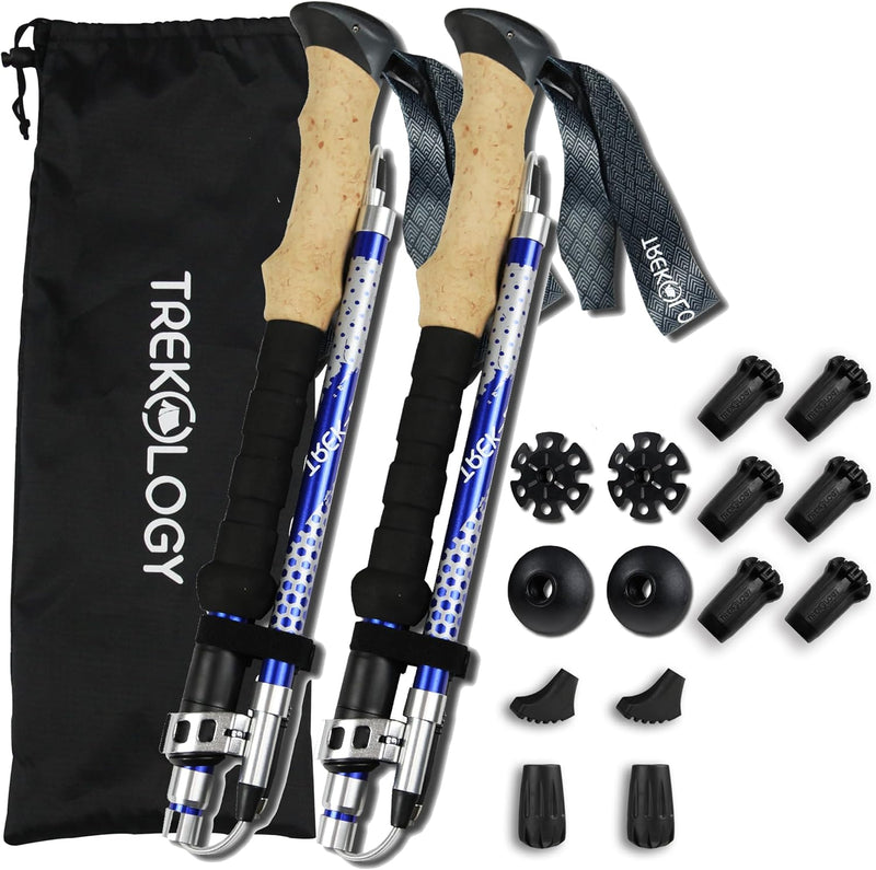 TREKOLOGY Trek-Z Collapsible Hiking Poles | Complete Set with 6 Rubber Tips (US)