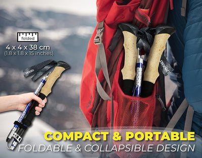 TREKOLOGY Trek-Z Collapsible Hiking Poles | Complete Set with 6 Rubber Tips
