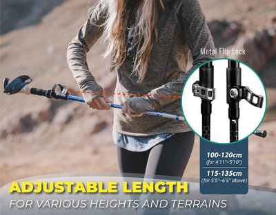 TREKOLOGY Trek-Z Collapsible Hiking Poles | Complete Set with 6 Rubber Tips