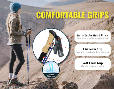 TREKOLOGY Trek-Z Collapsible Hiking Poles | Complete Set with 6 Rubber Tips