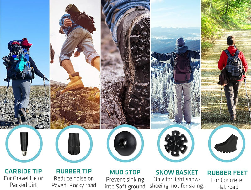 TREKOLOGY Trek-Z Collapsible Hiking Poles | Complete Set with 6 Rubber Tips (US)