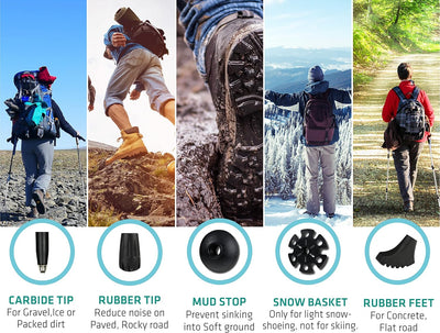 TREKOLOGY Trek-Z Collapsible Hiking Poles | Complete Set with 6 Rubber Tips