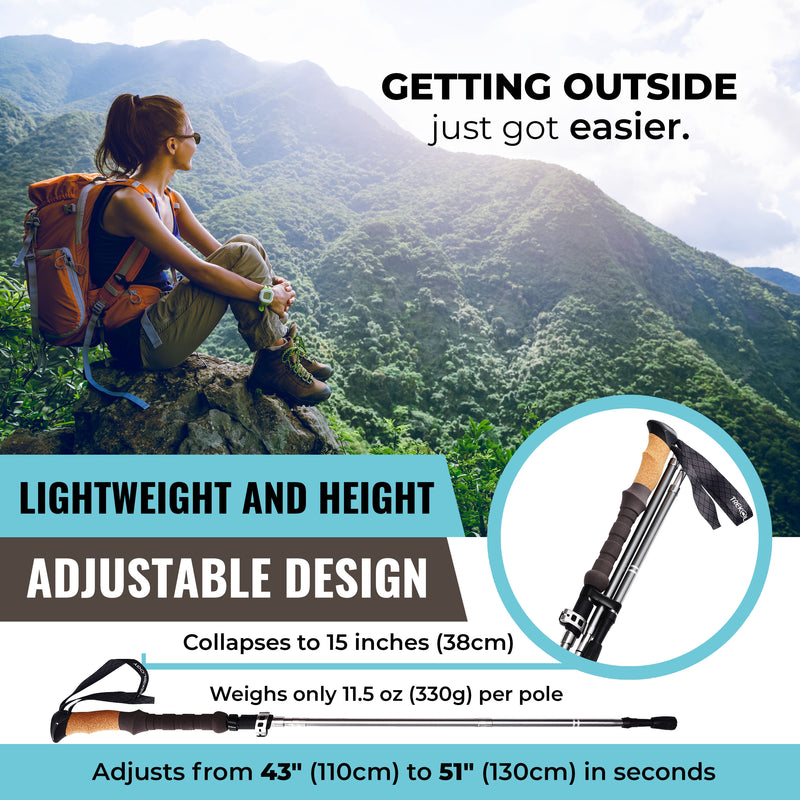 TREKOLOGY TREK-Z 2.0 Cork : Foldable Trekking Poles with Cork Handle (2pc/set) (US)