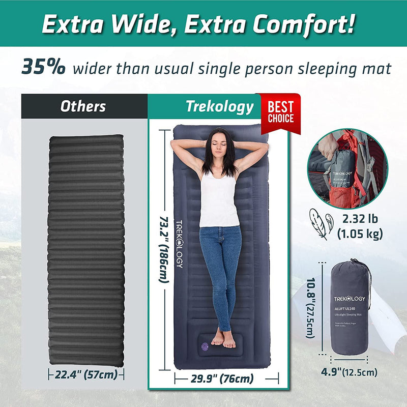 TREKOLOGY UL140 Thick Air Sleeping Mat with Built-in Inflator Pump (US)