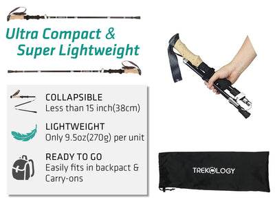 ((Refurbished)) TREK-Z 1.0 : Collapsible Foldable Hiking Trekking Poles (2pc/Set)
