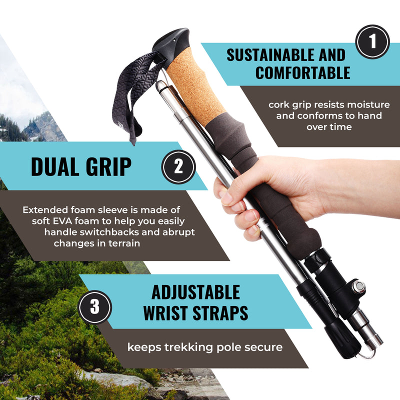 TREKOLOGY TREK-Z 2.0 Cork : Foldable Trekking Poles with Cork Handle (2pc/set) (US)